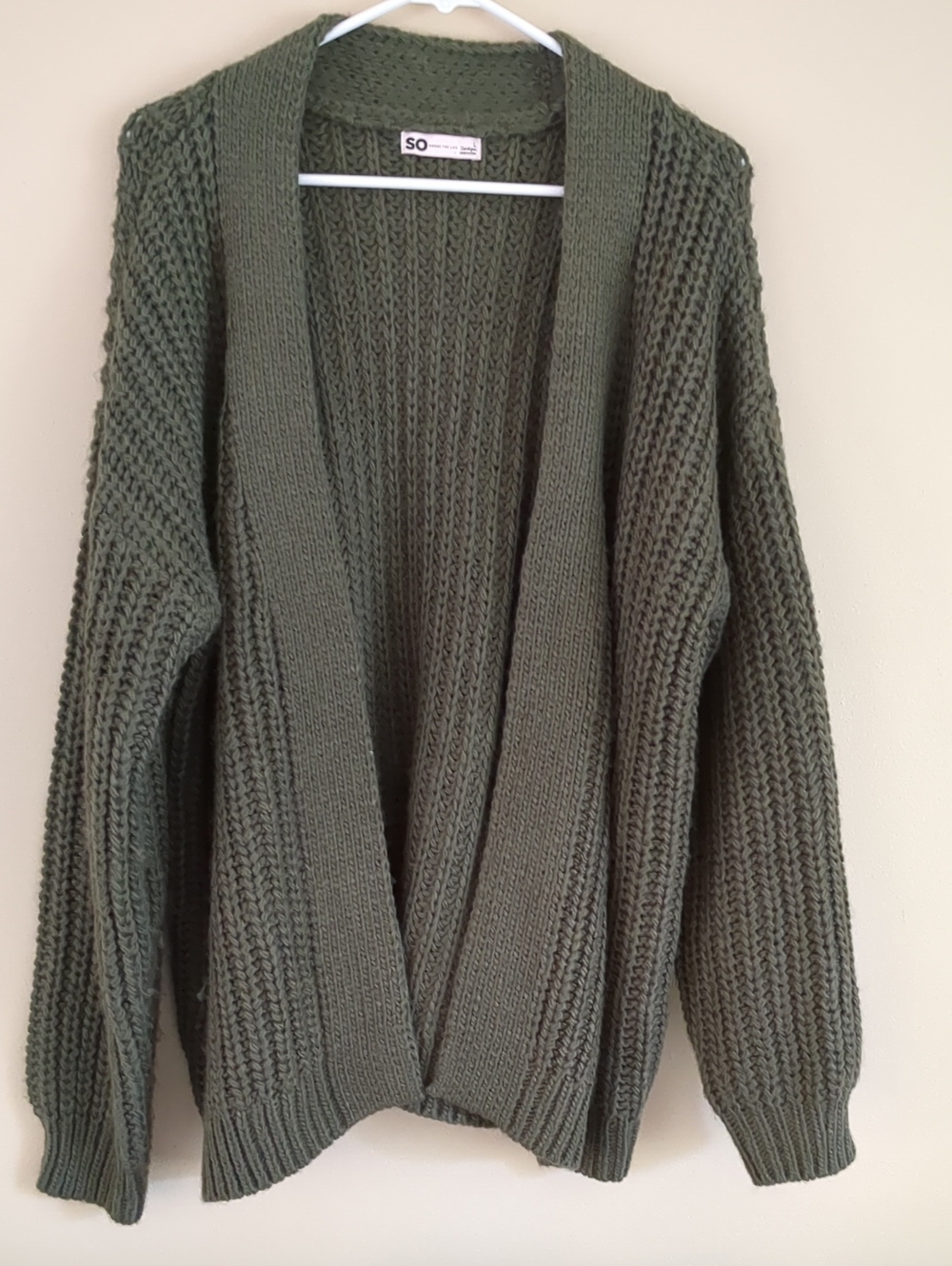 Large SO Goods For Life Green Open Front Sweater